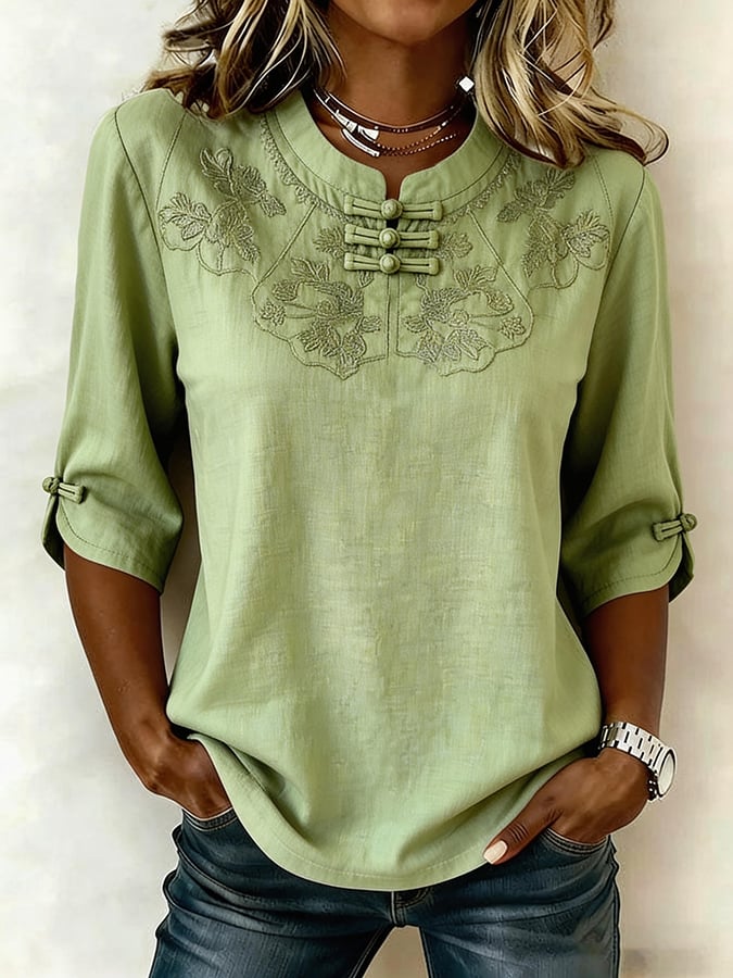 ISLA - Cotton Linen Floral Top