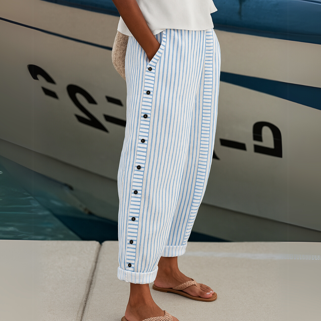 Caroline - Elegant Striped Button Pants