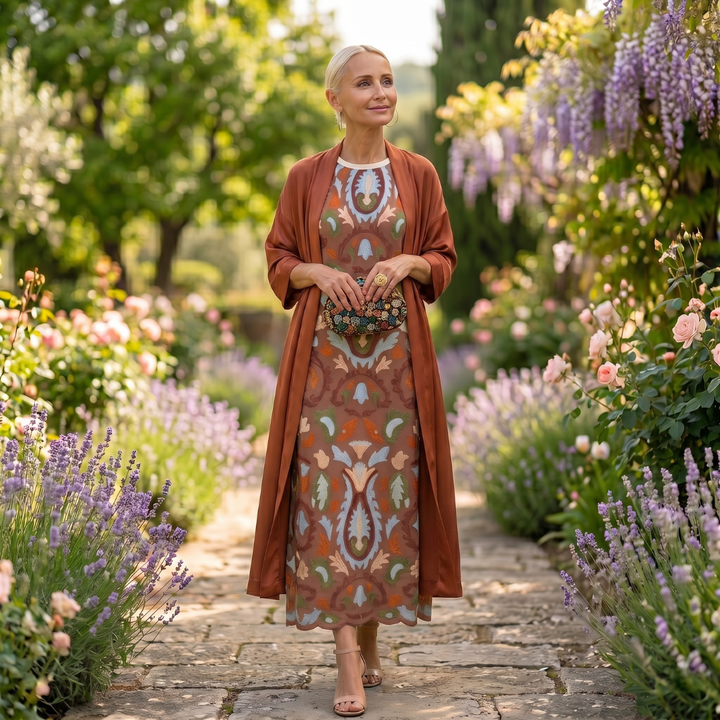 Daniela - Printed Maxi Dress with Matching Cardigan
