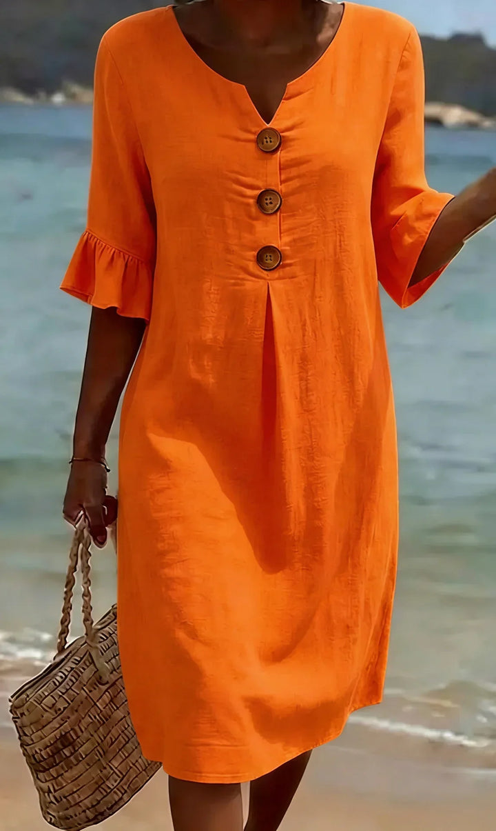 VANESA - Cotton Linen Button Dress