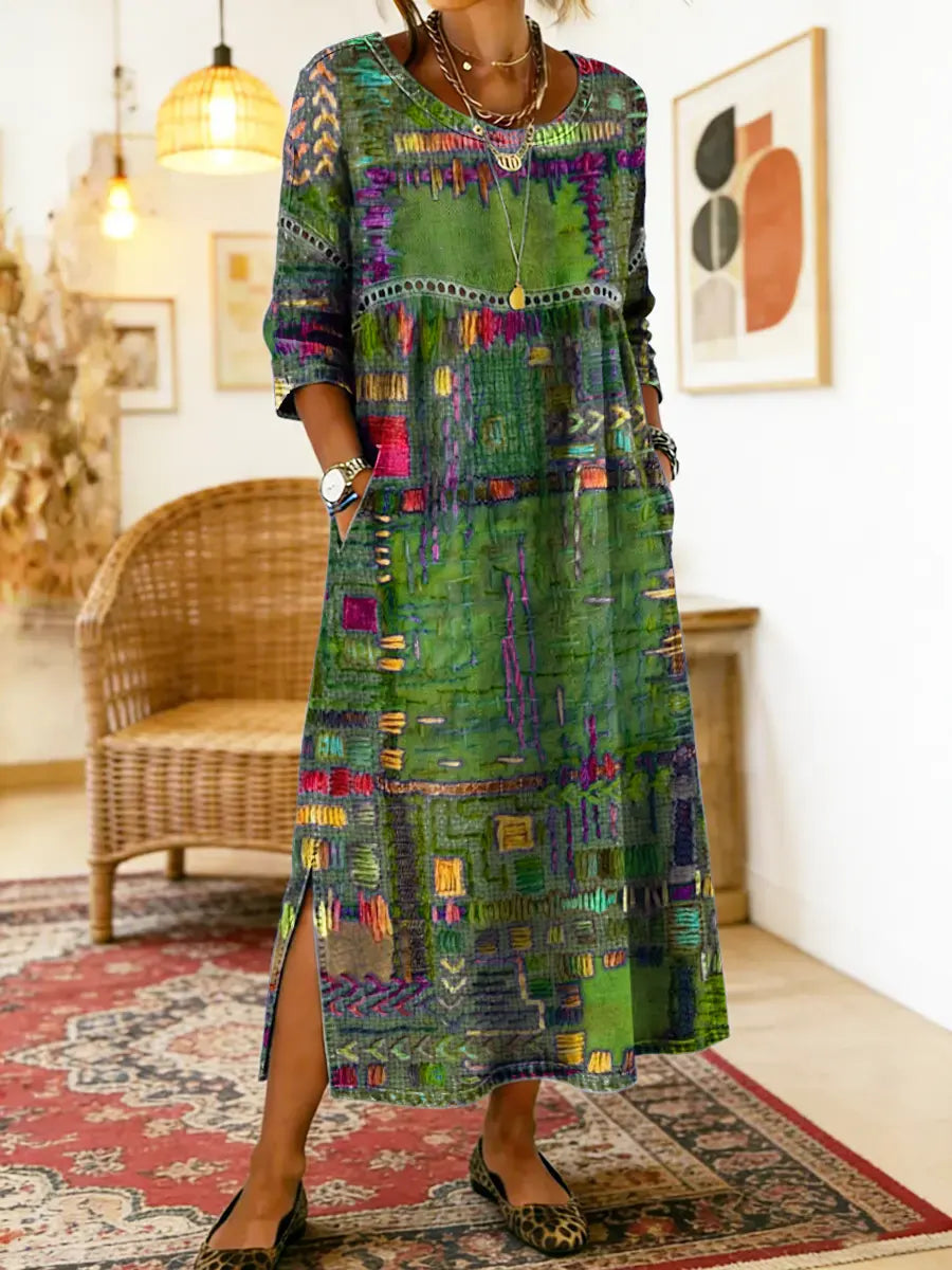 MANUELA - Ethnic Patchwork Denim Dress