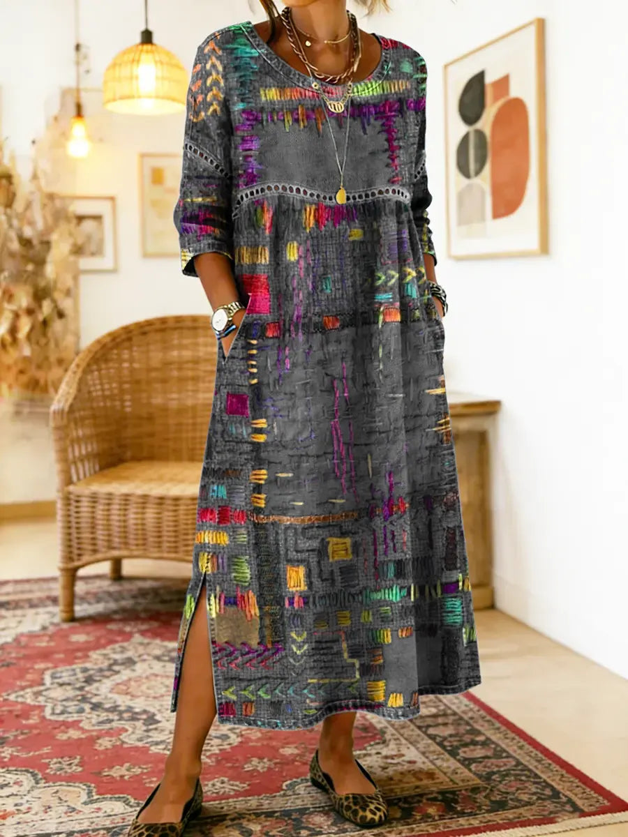 MANUELA - Ethnic Patchwork Denim Dress