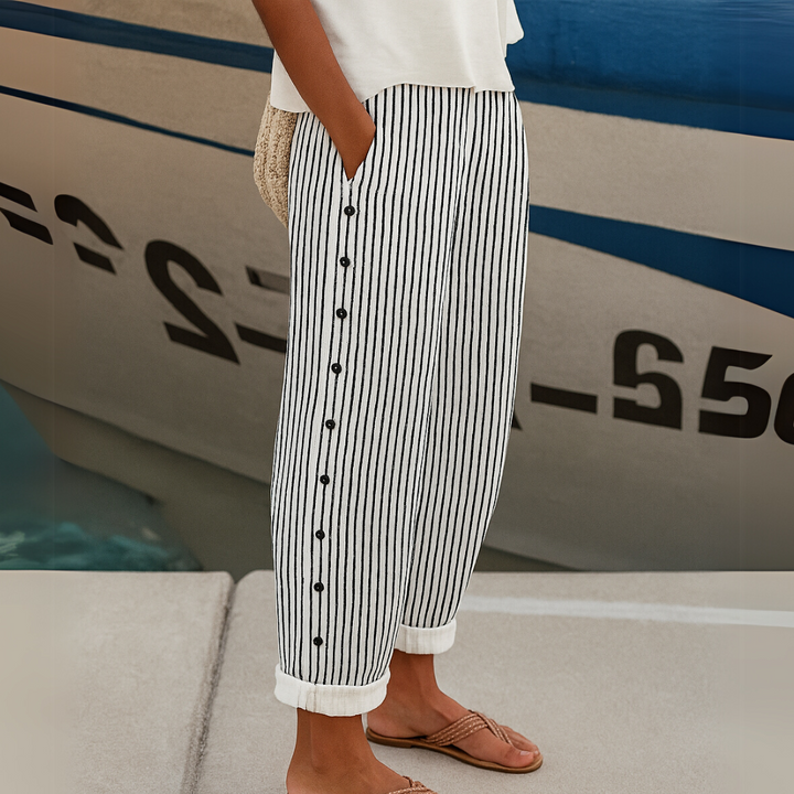 Caroline - Elegant Striped Button Pants