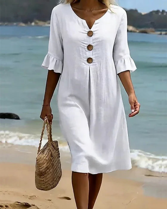 VANESA - Cotton Linen Button Dress