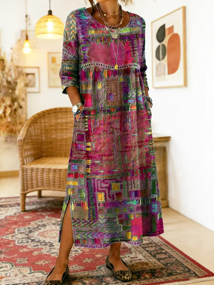 MANUELA - Ethnic Patchwork Denim Dress