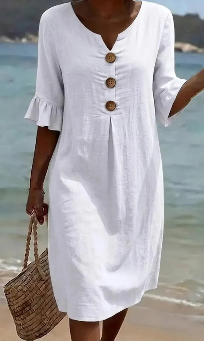 VANESA - Cotton Linen Button Dress