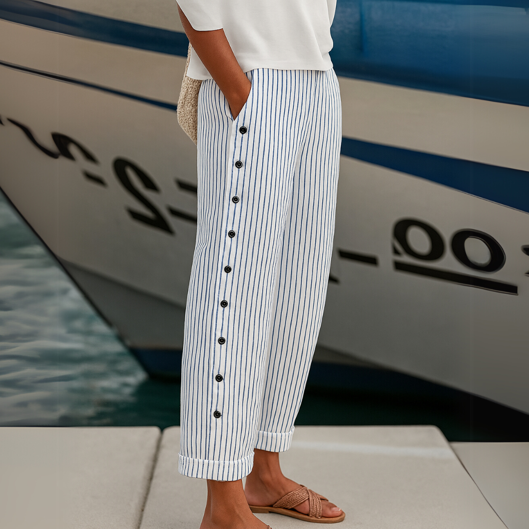 Caroline - Elegant Striped Button Pants