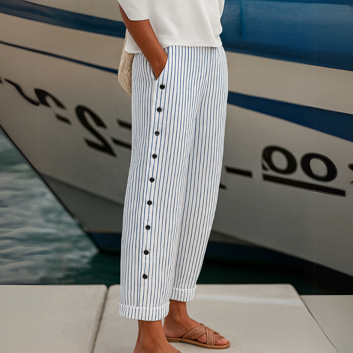 Caroline - Elegant Striped Button Pants