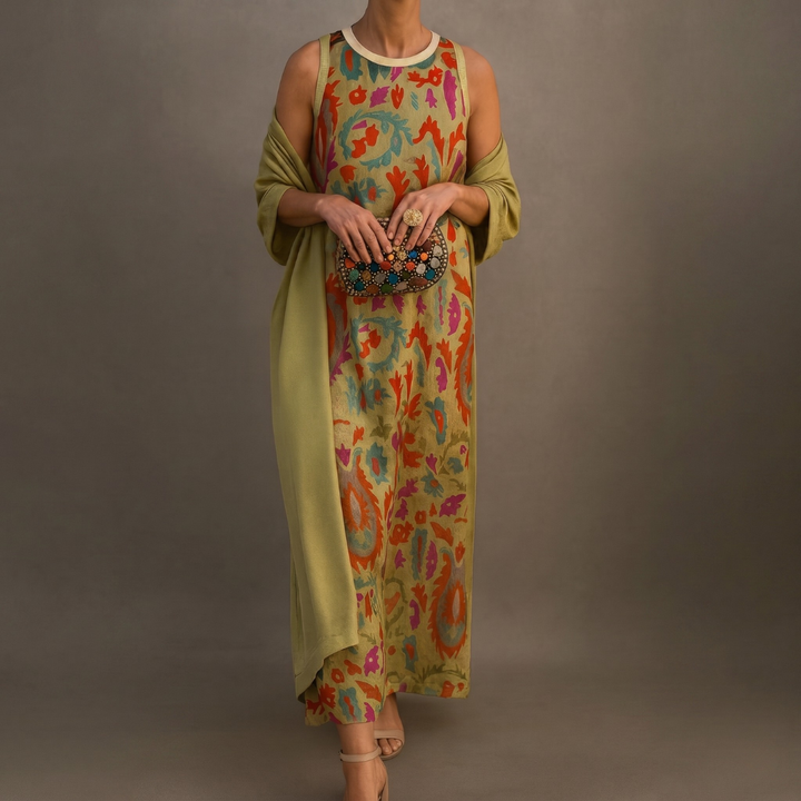 Daniela - Printed Maxi Dress with Matching Cardigan