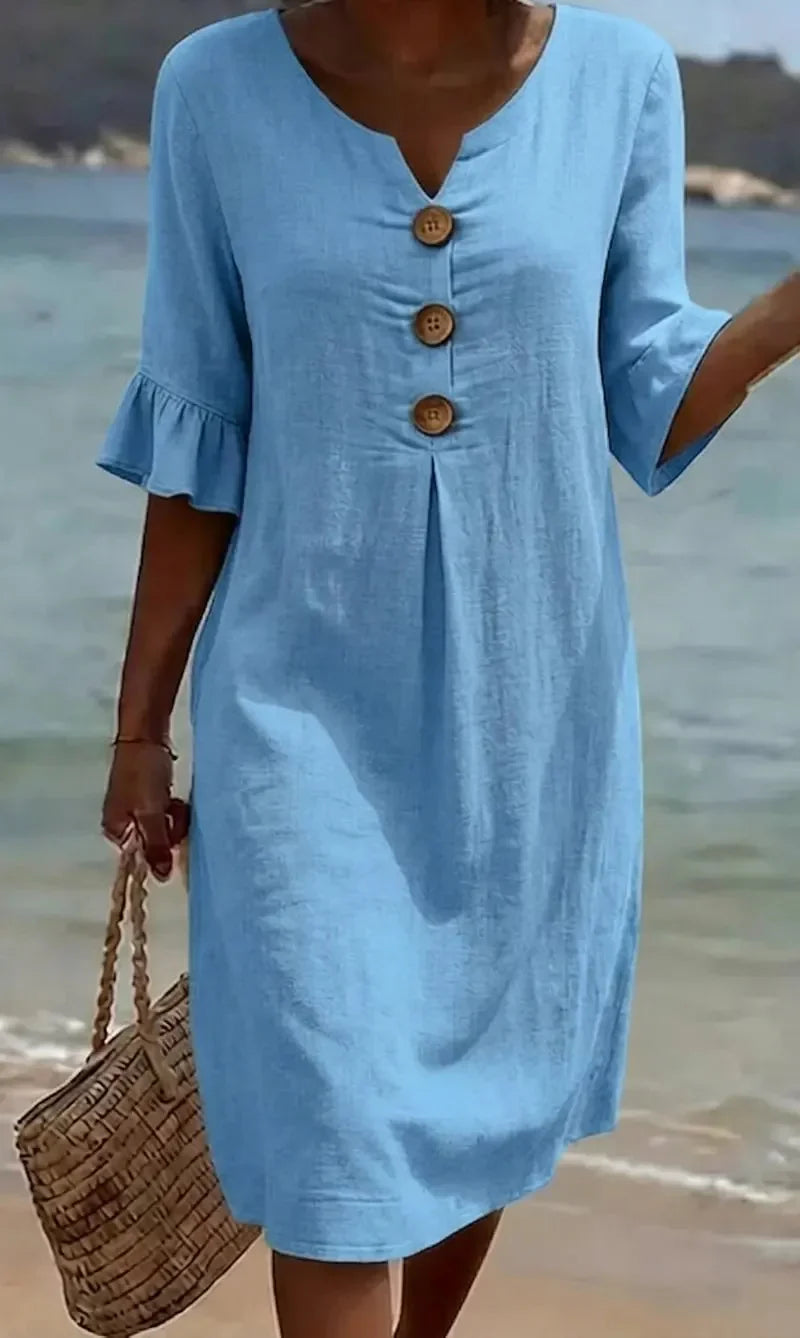 VANESA - Cotton Linen Button Dress