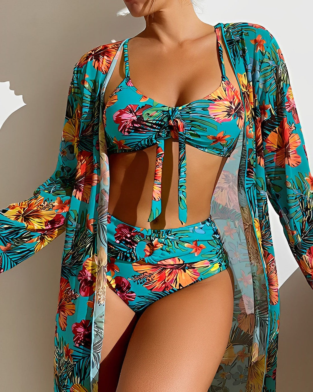 FLORA - Tropical Print Bikini Set with Cover-Up