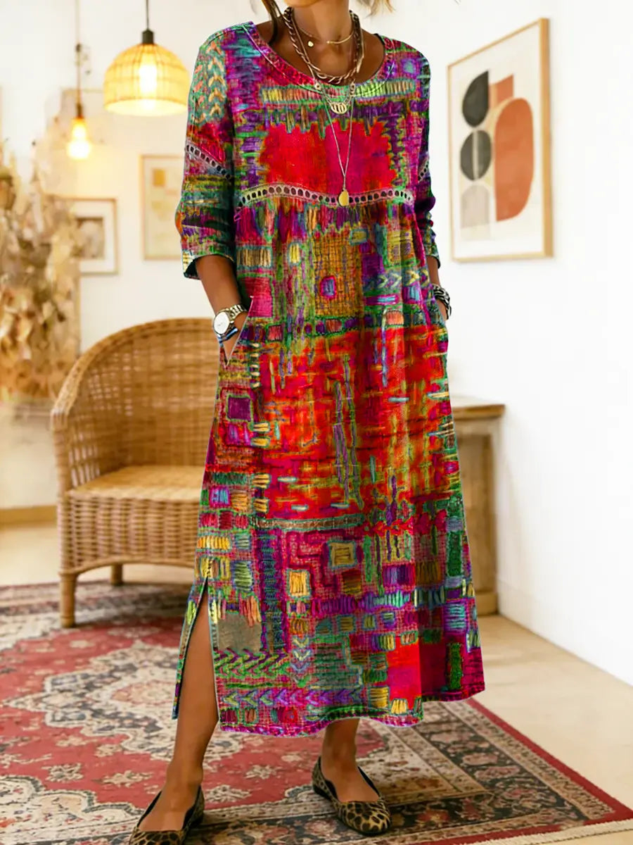 MANUELA - Ethnic Patchwork Denim Dress