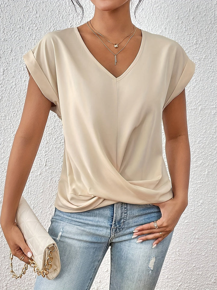 Sandra - Elegant Twist-Front V-Neck Top