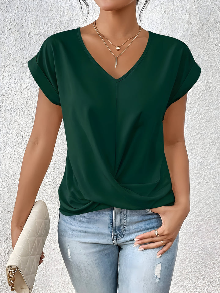 Sandra - Elegant Twist-Front V-Neck Top