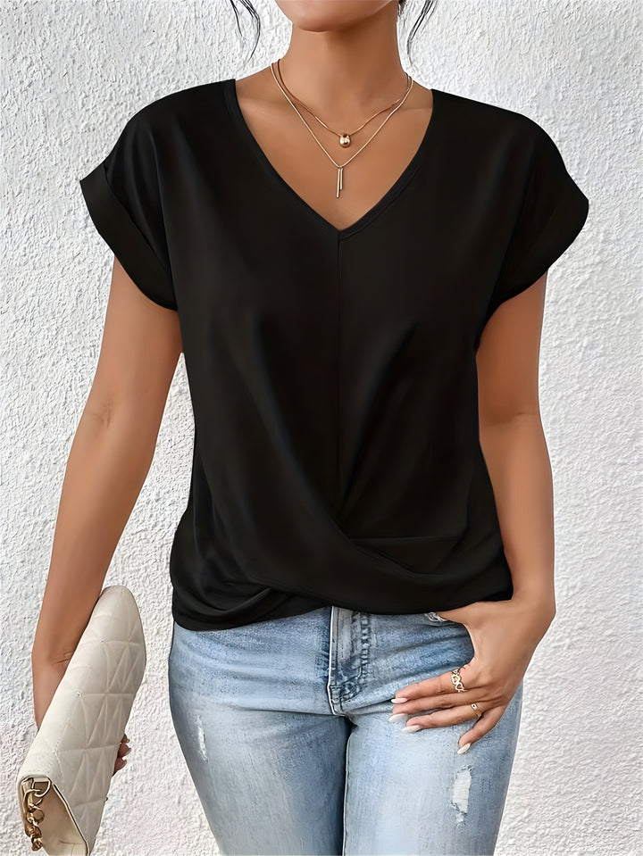 Sandra - Elegant Twist-Front V-Neck Top