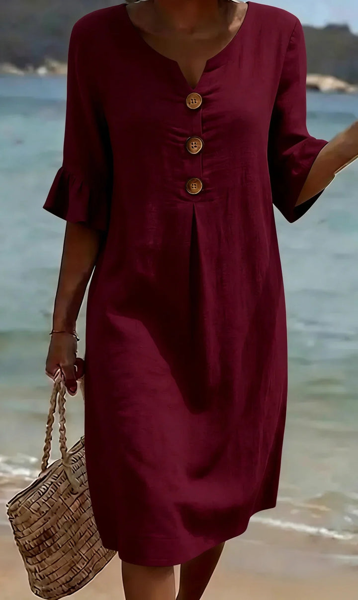 VANESA - Cotton Linen Button Dress