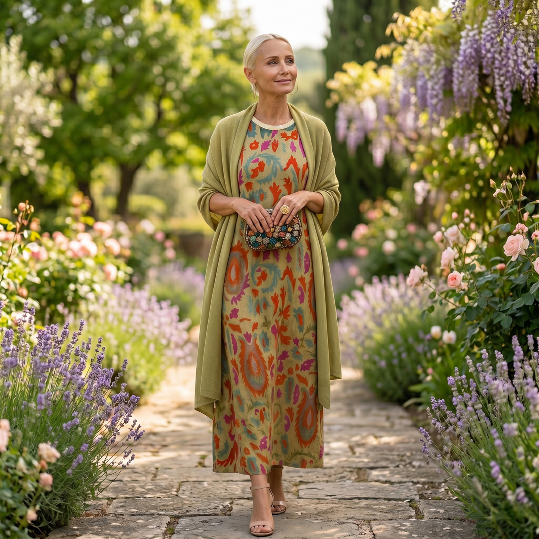 Daniela - Printed Maxi Dress with Matching Cardigan
