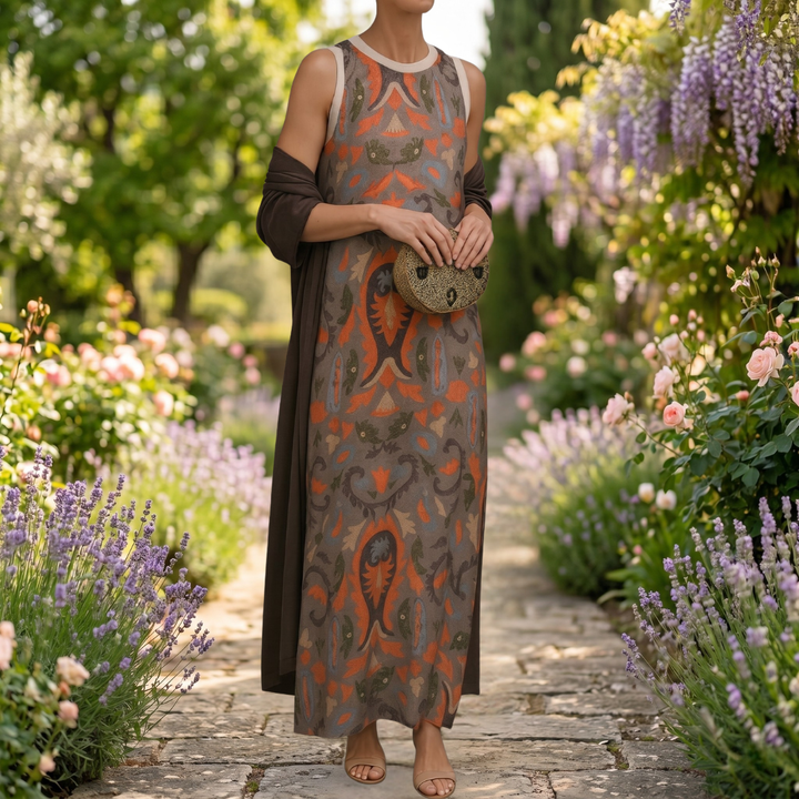 Daniela - Printed Maxi Dress with Matching Cardigan