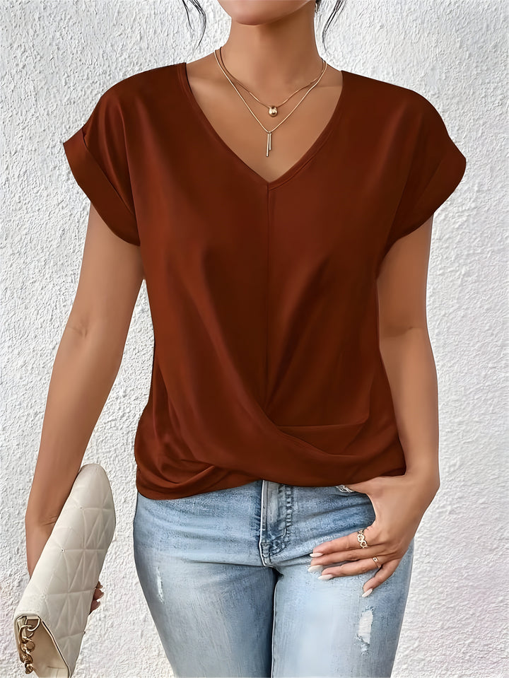 Sandra - Elegant Twist-Front V-Neck Top