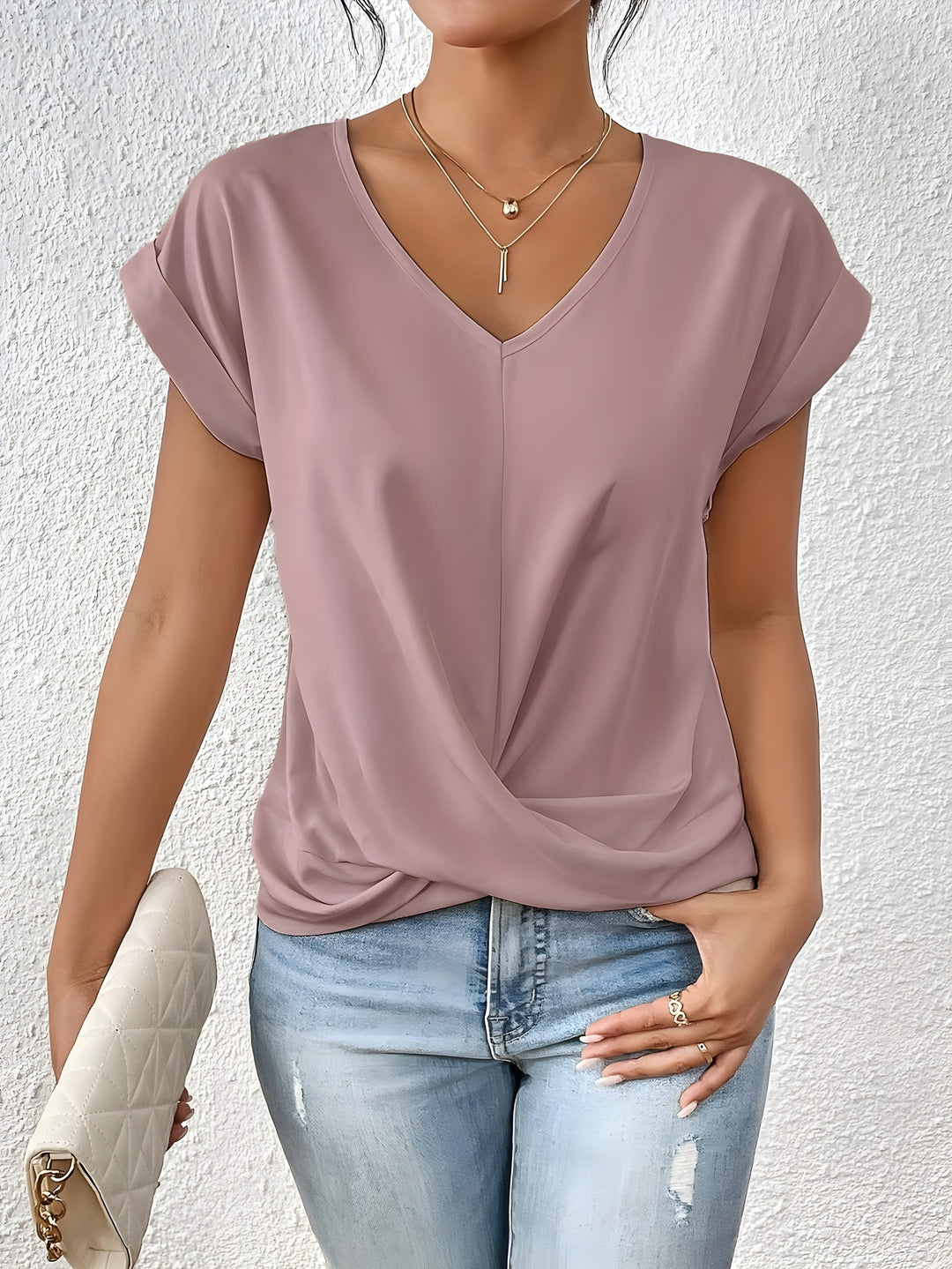 Sandra - Elegant Twist-Front V-Neck Top
