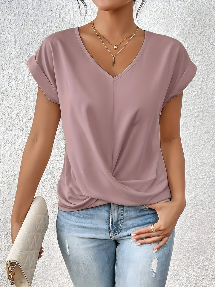 Sandra - Elegant Twist-Front V-Neck Top