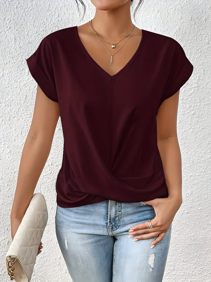 Sandra - Elegant Twist-Front V-Neck Top