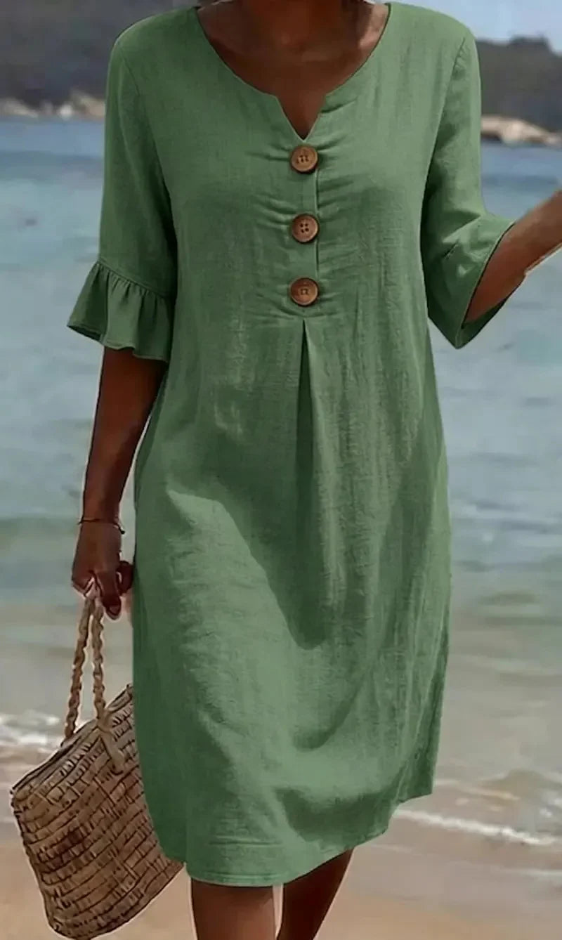 VANESA - Cotton Linen Button Dress