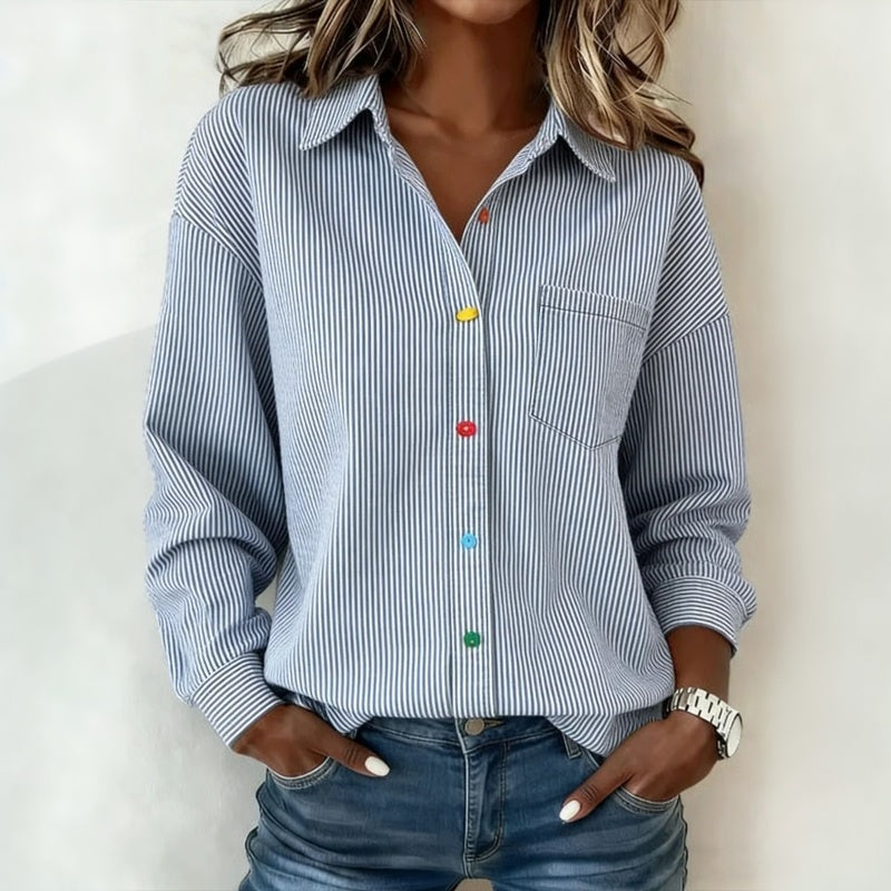 Chelsea - Casual Striped Button Blouse