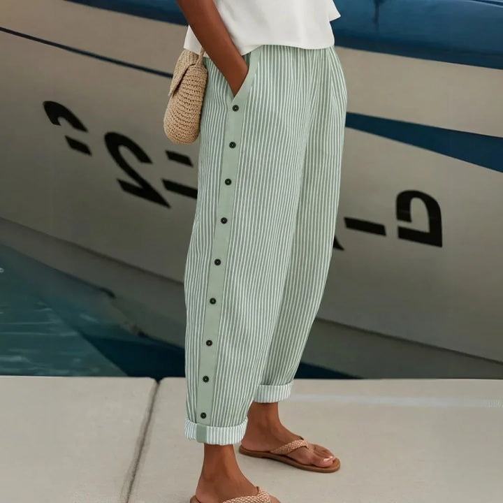 Caroline - Elegant Striped Button Pants