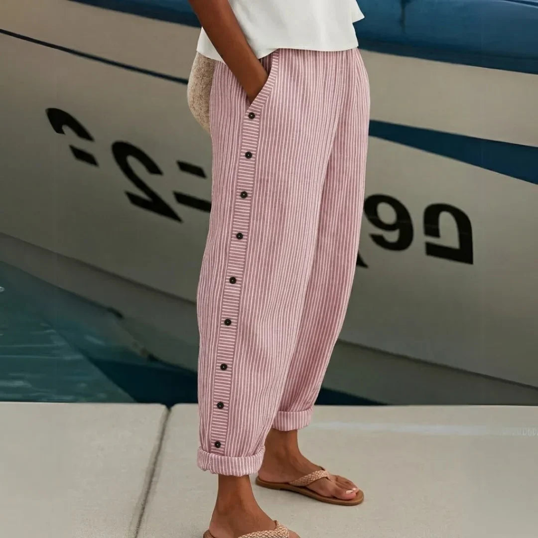 Caroline - Elegant Striped Button Pants