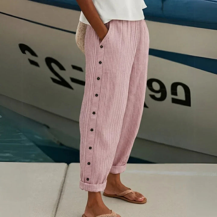 Caroline - Elegant Striped Button Pants