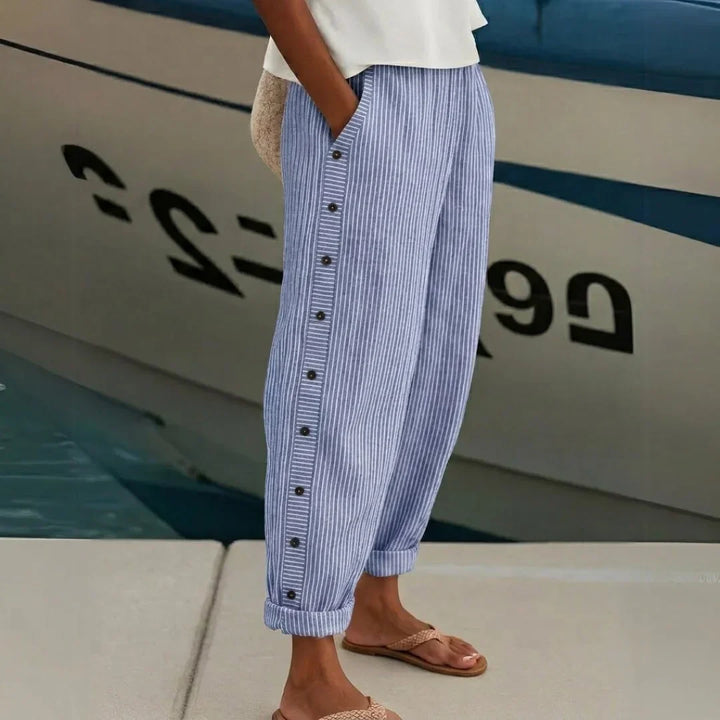 Caroline - Elegant Striped Button Pants