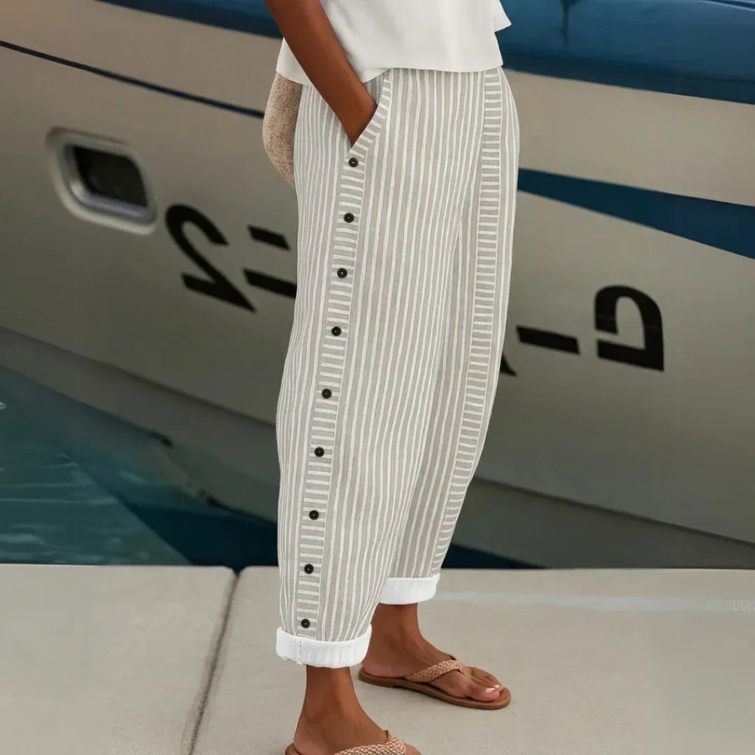 Caroline - Elegant Striped Button Pants