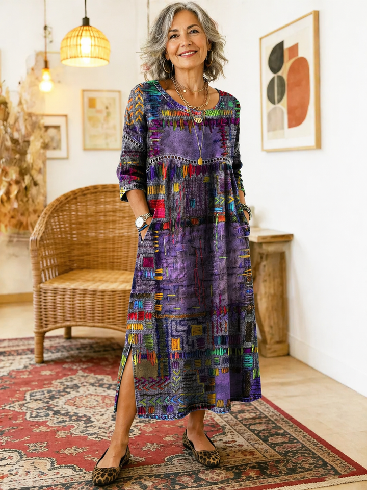 MANUELA - Ethnic Patchwork Denim Dress