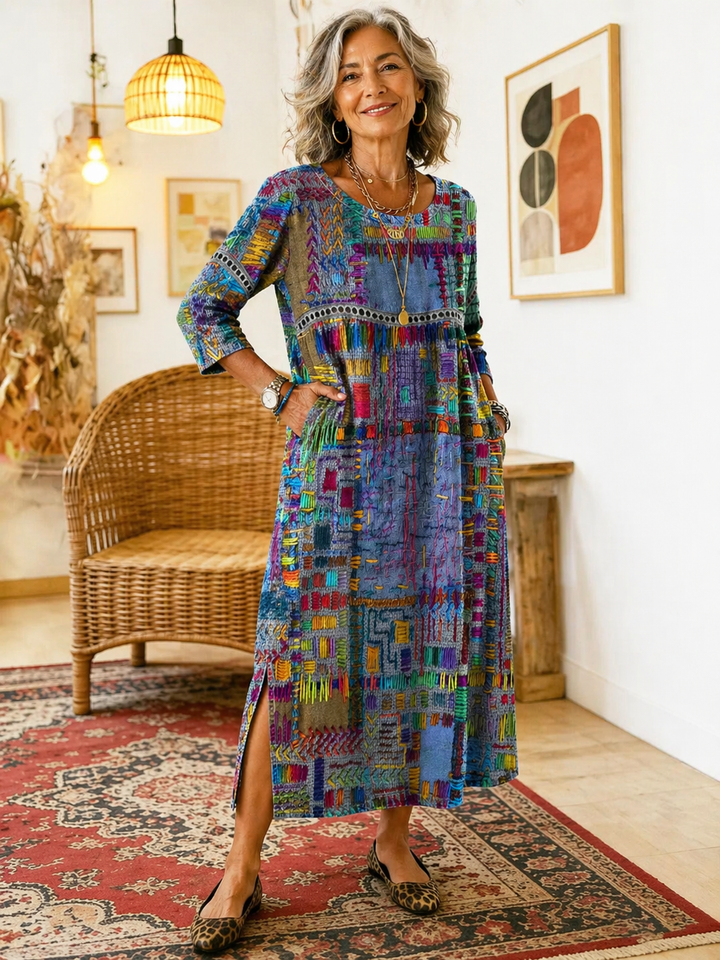 MANUELA - Ethnic Patchwork Denim Dress