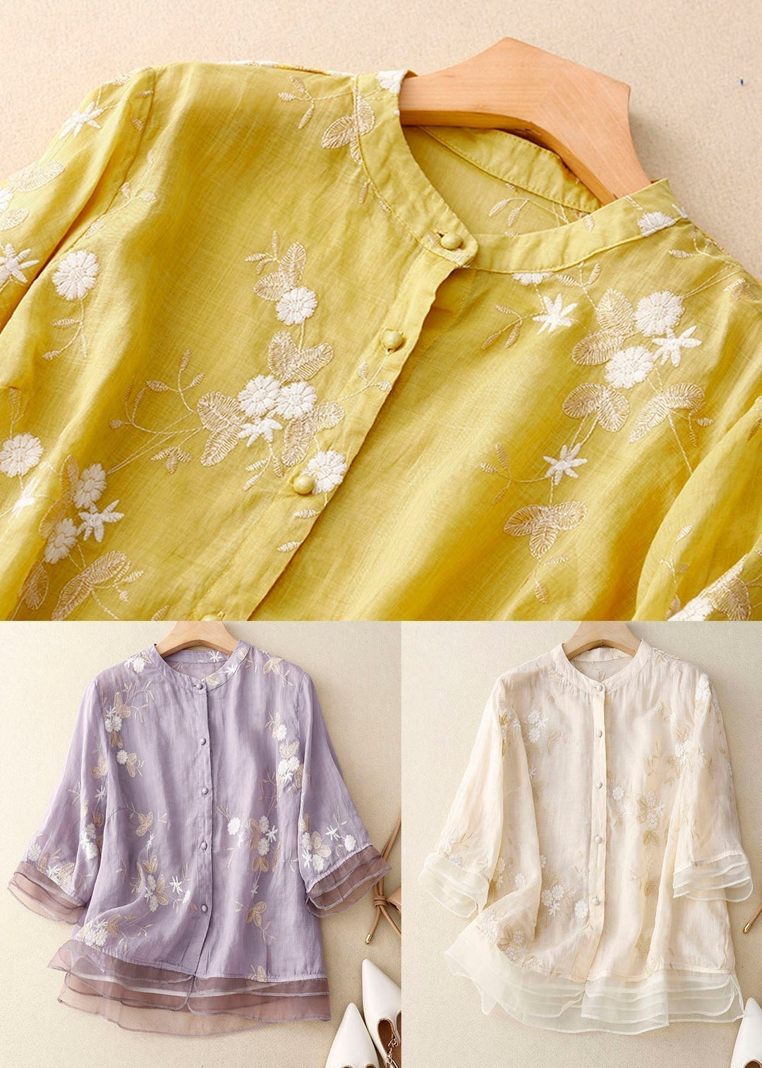 Kourtney - Chic Blouse with Floral Accents