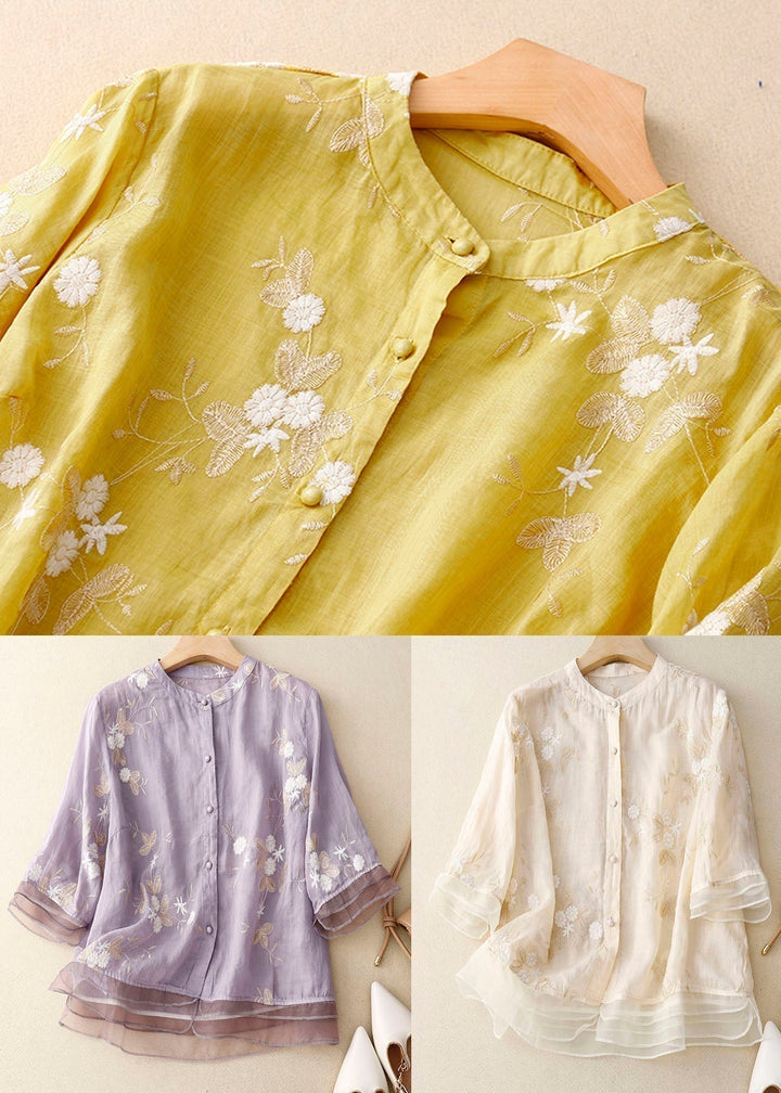 Kourtney - Chic Blouse with Floral Accents
