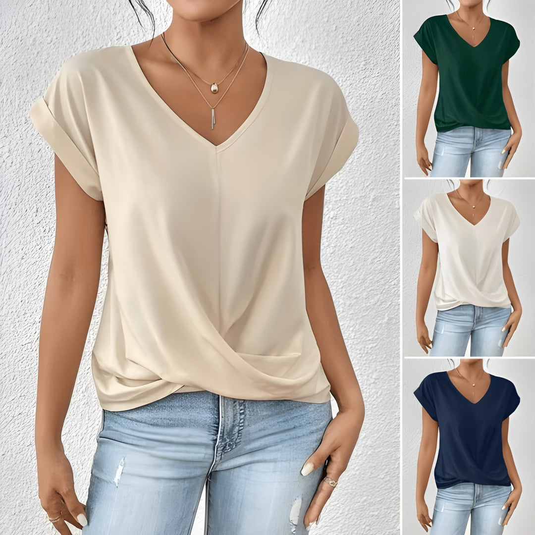 Sandra - Elegant Twist-Front V-Neck Top