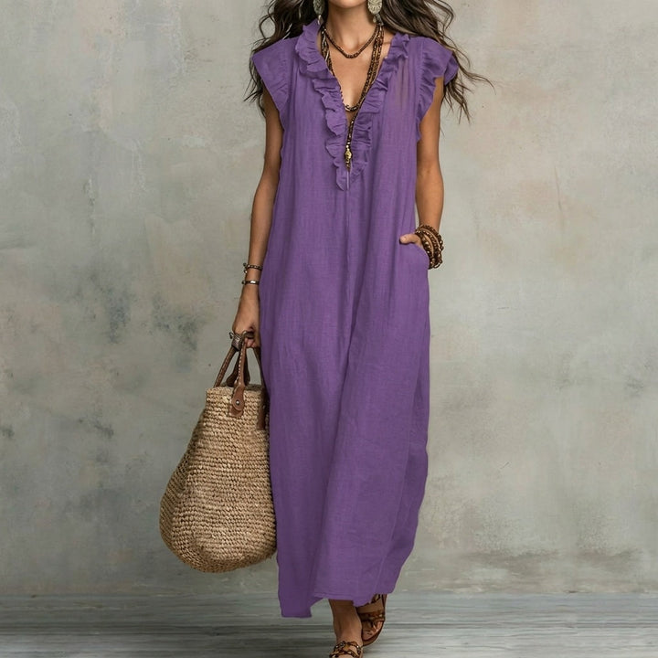 JOSEFINA - Linen V-Neck Ruffle Dress