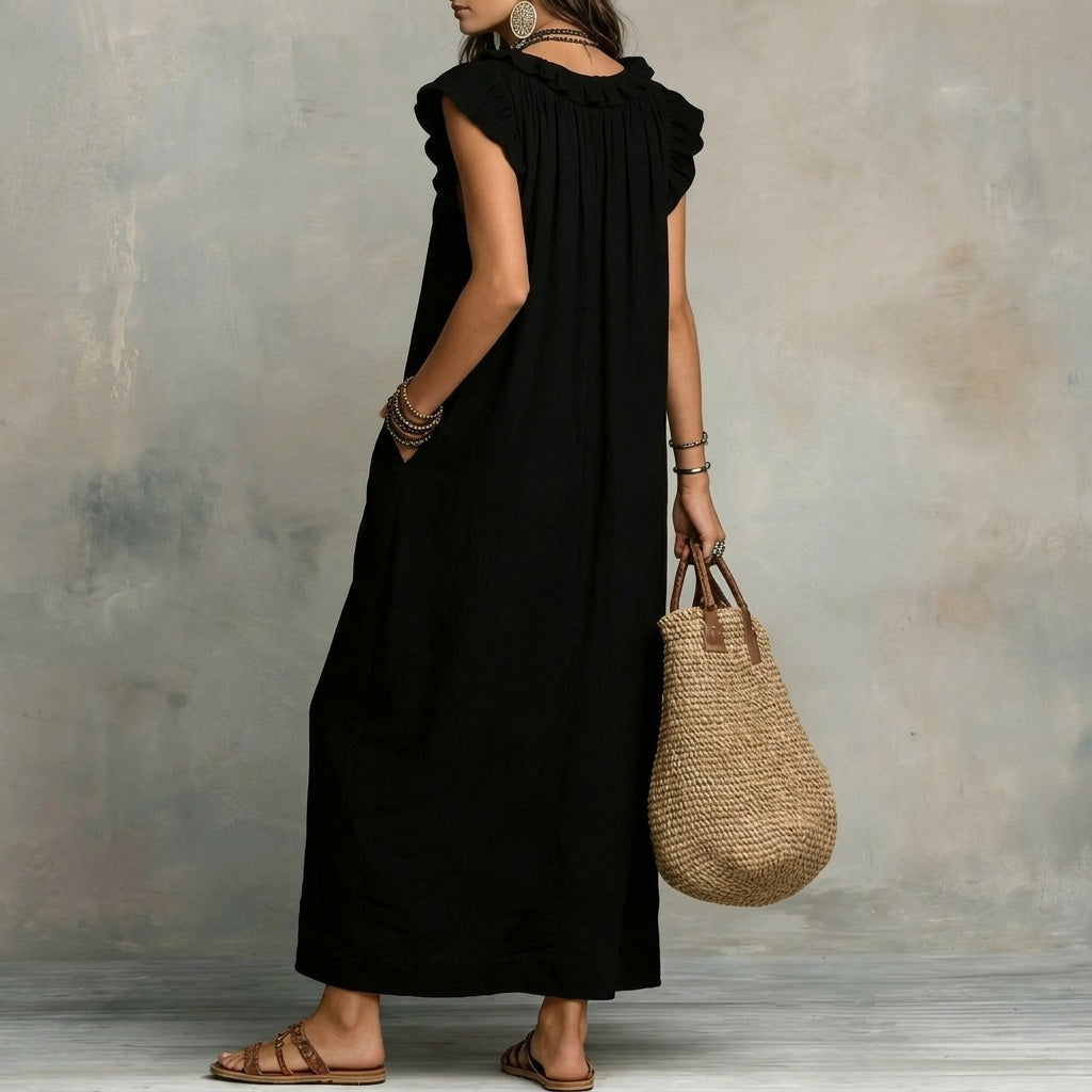 JOSEFINA - Linen V-Neck Ruffle Dress
