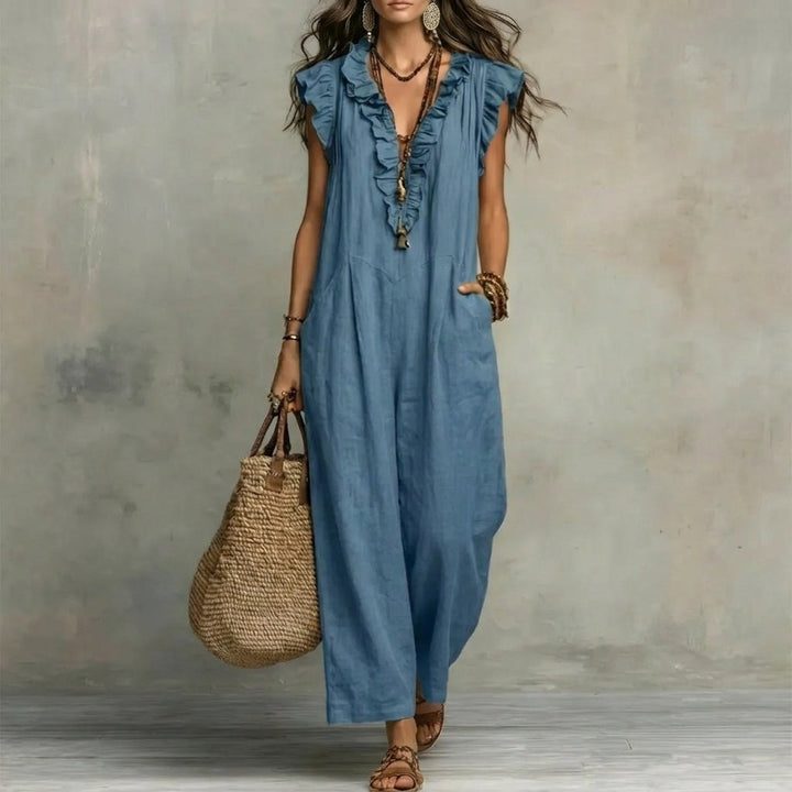 JOSEFINA - Linen V-Neck Ruffle Dress