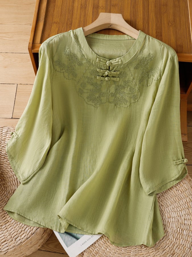 ISLA - Cotton Linen Floral Top