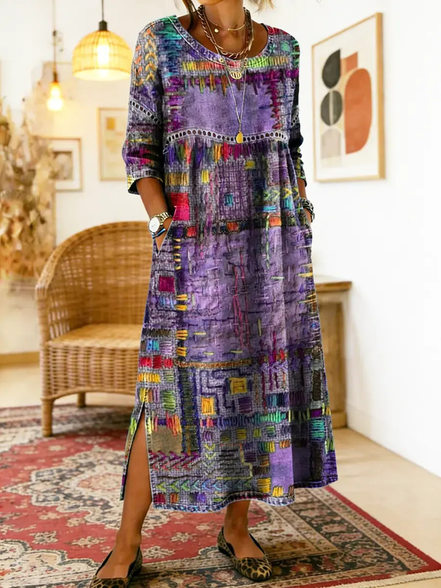 MANUELA - Ethnic Patchwork Denim Dress