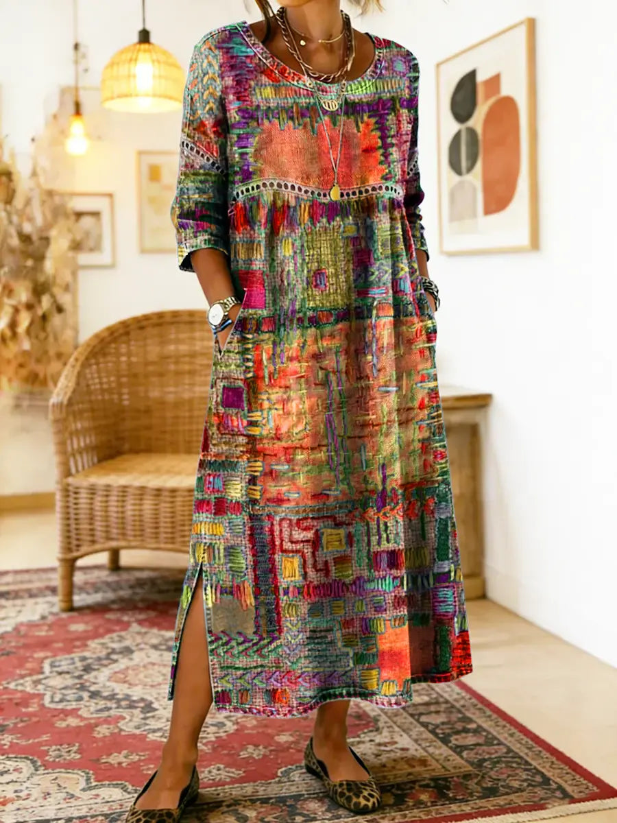 MANUELA - Ethnic Patchwork Denim Dress