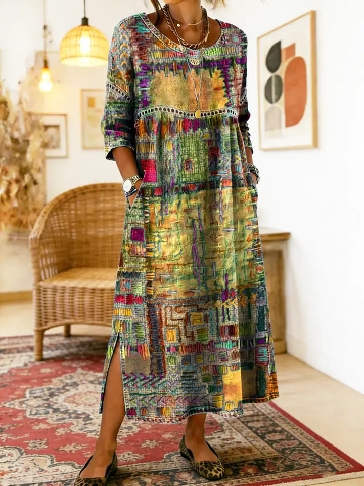 MANUELA - Ethnic Patchwork Denim Dress
