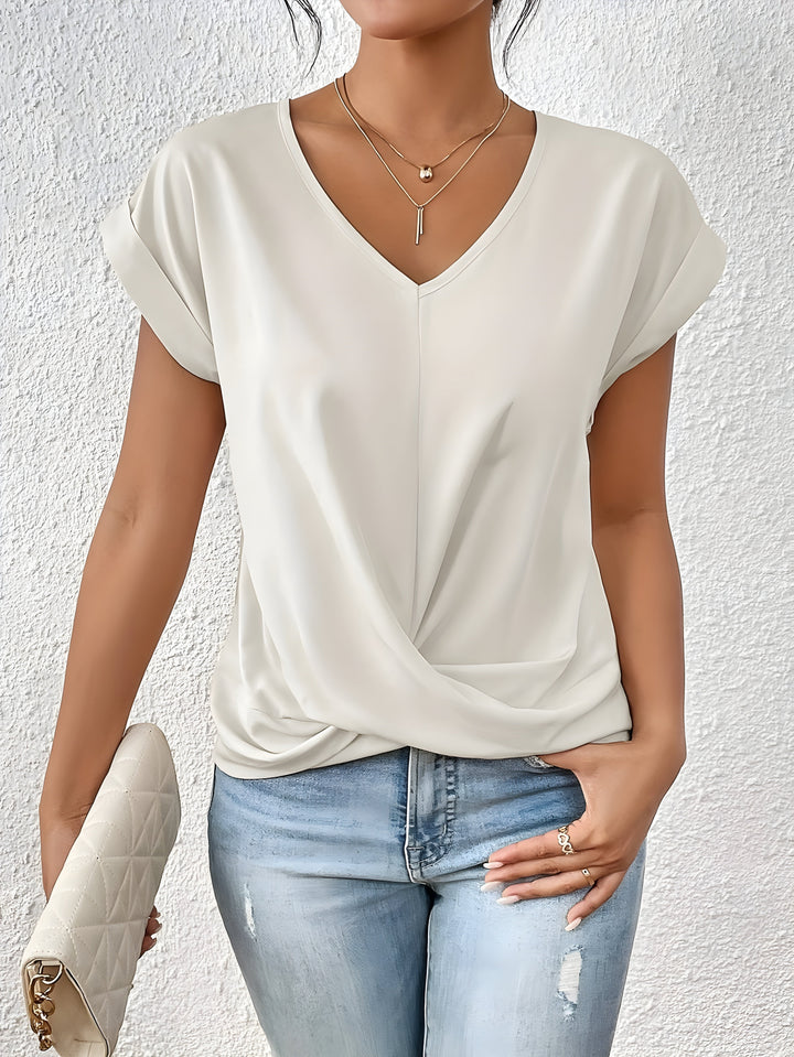 Sandra - Elegant Twist-Front V-Neck Top