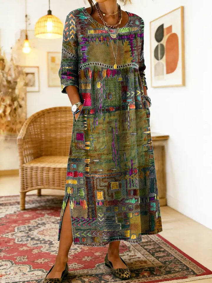 MANUELA - Ethnic Patchwork Denim Dress
