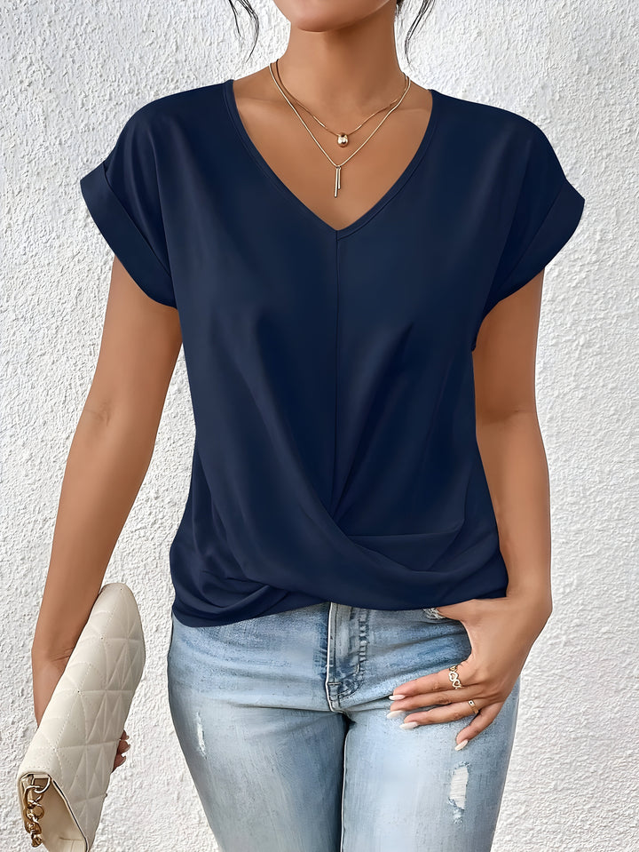 Sandra - Elegant Twist-Front V-Neck Top