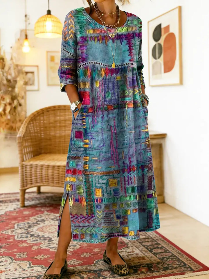 MANUELA - Ethnic Patchwork Denim Dress