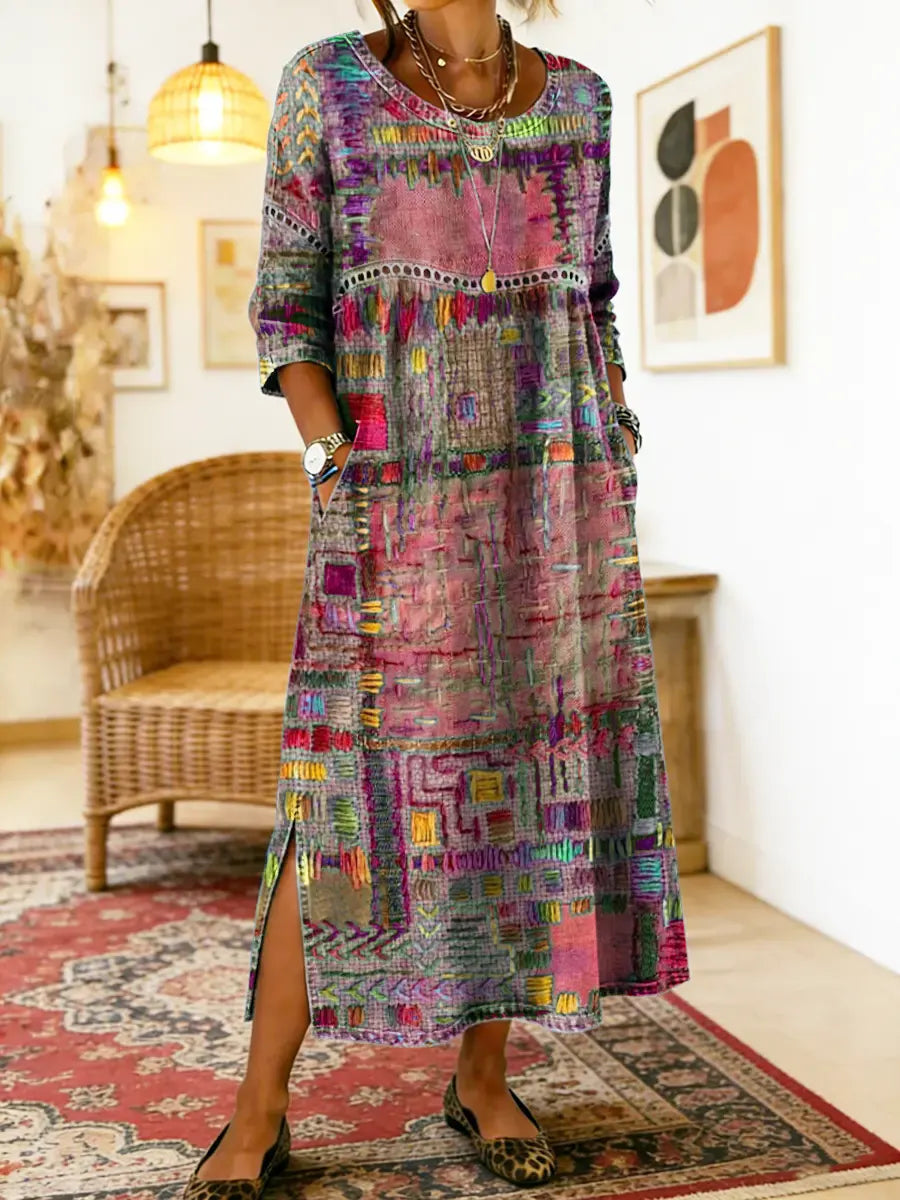 MANUELA - Ethnic Patchwork Denim Dress
